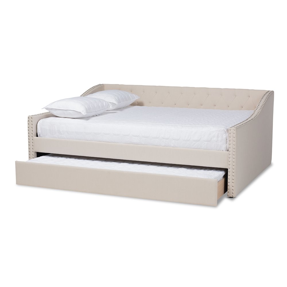 Baxton Studio Haylie Modern and Contemporary Beige Fabric Upholstered Full Size Daybed with Roll-Out Trundle Bed. Picture 5