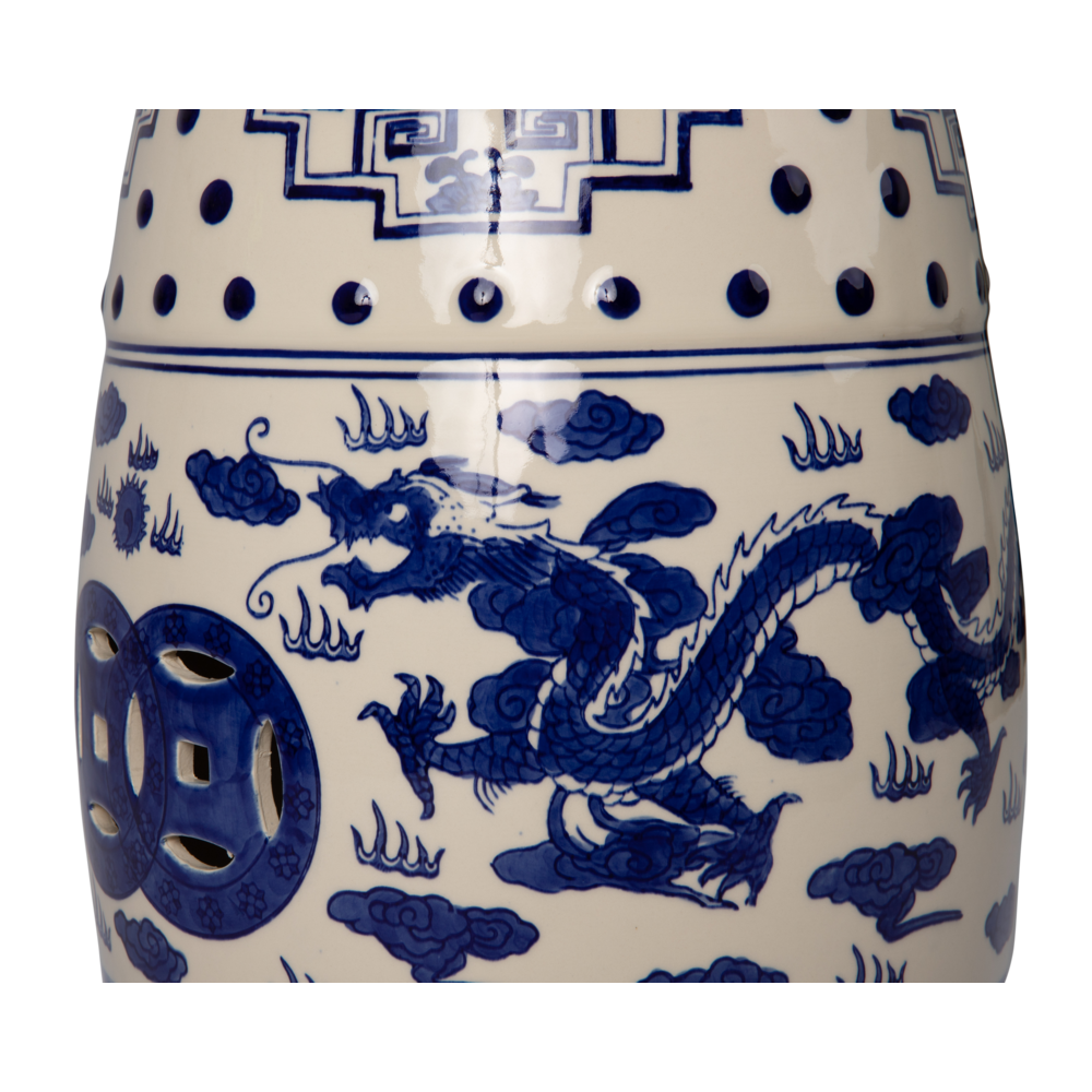 Dragon-Embellished Ceramic Indoor/Outdoor Garden Stool/Table in Blue & White. Picture 5