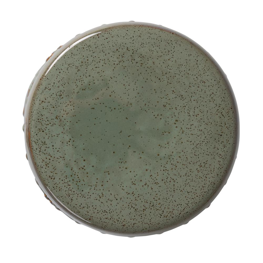 Large Medallion Ceramic Indoor/Outdoor Garden Stool/Table in Olive Jade Green. Picture 3