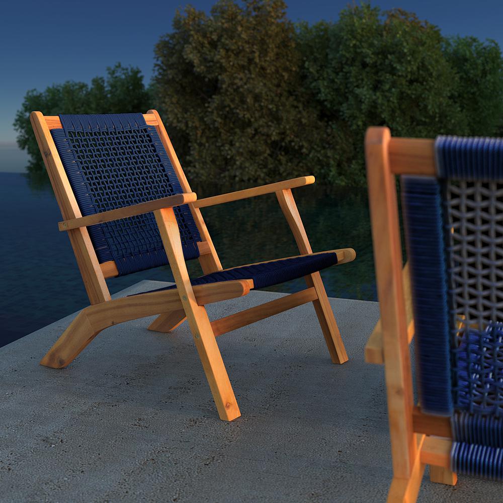 Vega Natural Stain Outdoor Chair in Navy Blue Cording. Picture 10