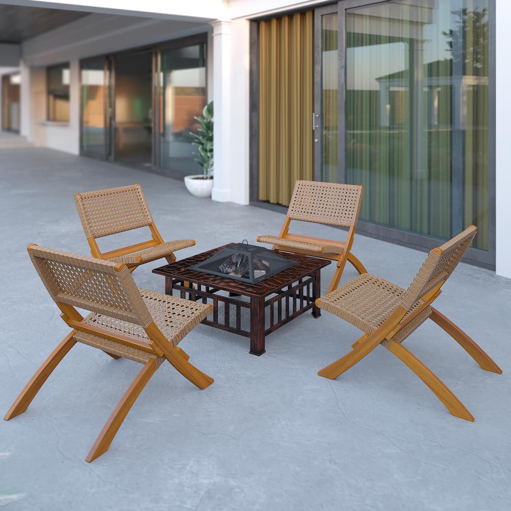 Sava Indoor-Outdoor Folding Chair in Tan Wicker. Picture 1