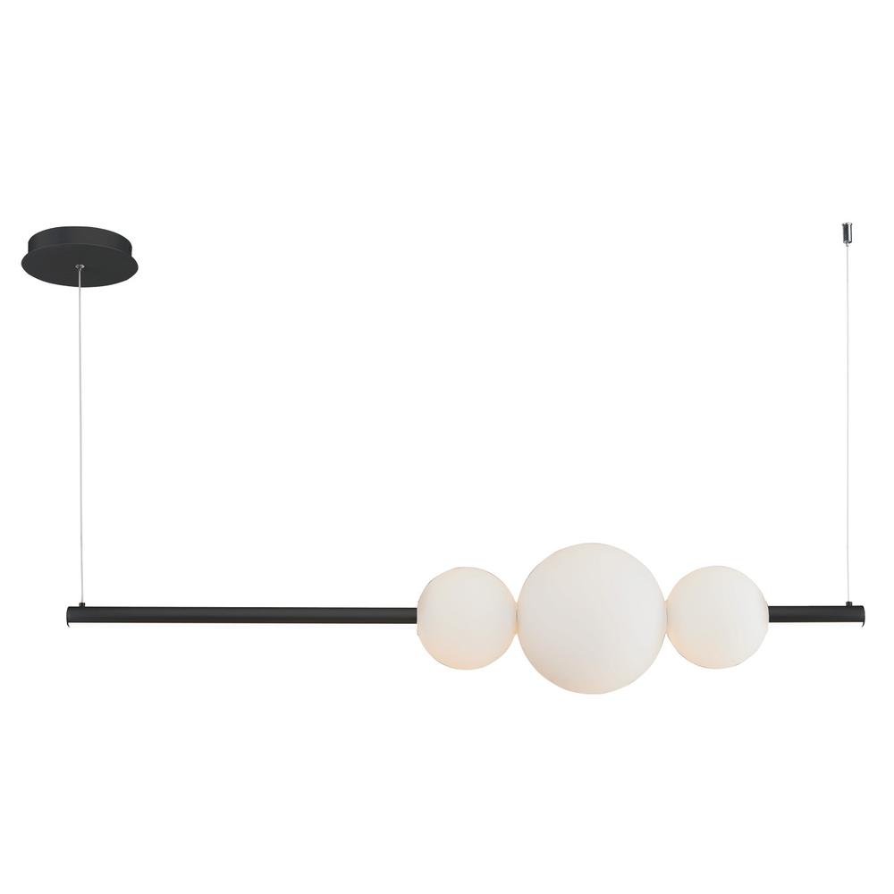 Linear Bar Pendant with Up-Down Illumination with 3 Opal Glass Orb's. Picture 1