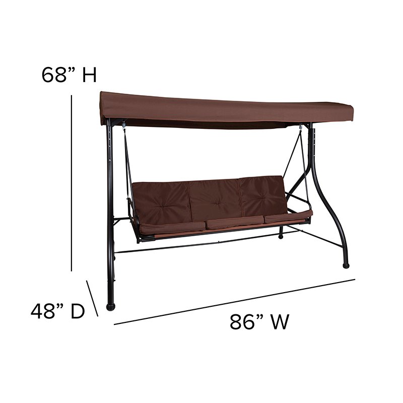 3-Seat Steel Converting Patio Swing Canopy Hammock with Cushions (Brown). Picture 3