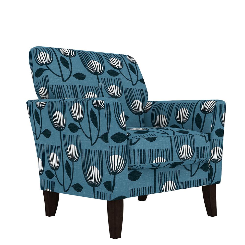 Transitional Flared Armchair in Blue Modern Tulip Print. Picture 1