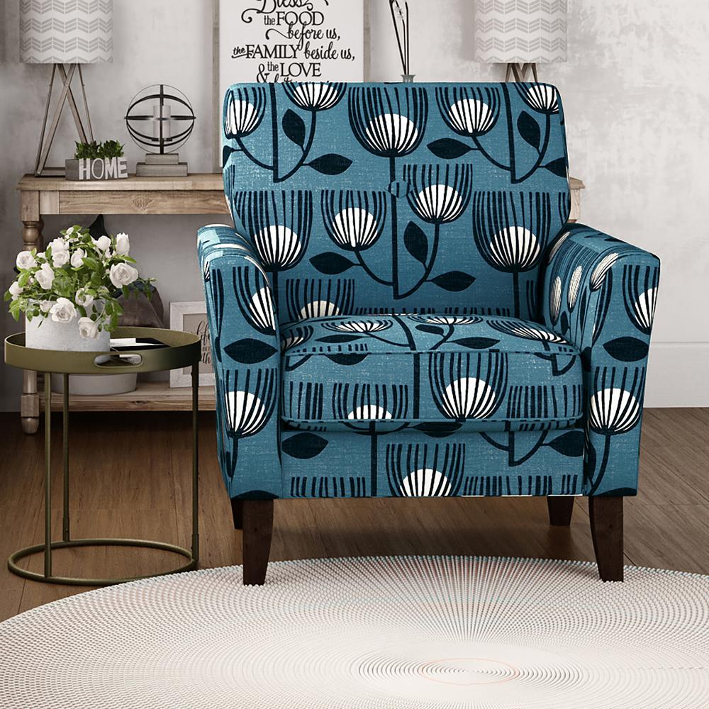 Transitional Flared Armchair in Blue Modern Tulip Print. Picture 8