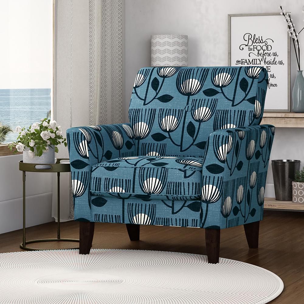 Transitional Flared Armchair in Blue Modern Tulip Print. Picture 9