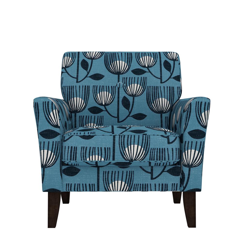 Transitional Flared Armchair in Blue Modern Tulip Print. Picture 2