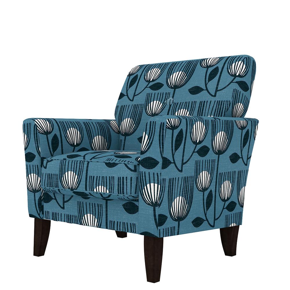 Transitional Flared Armchair in Blue Modern Tulip Print. Picture 3