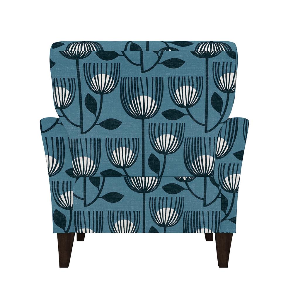 Transitional Flared Armchair in Blue Modern Tulip Print. Picture 5