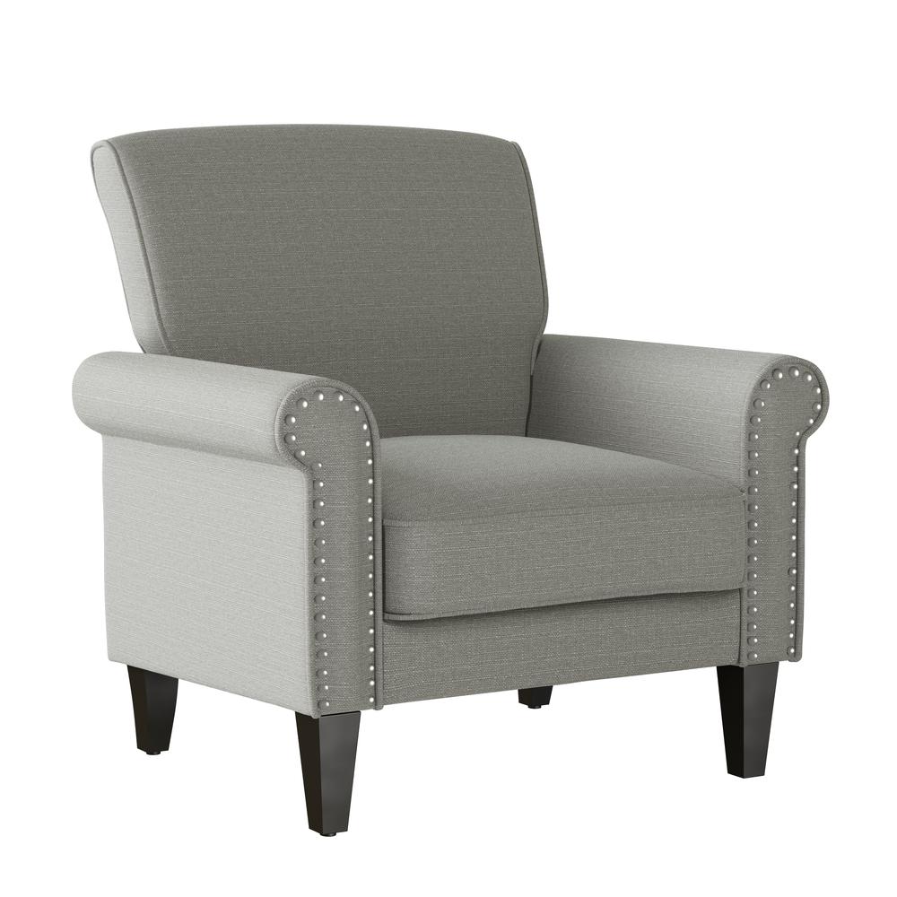 Traditional Armchair with Nailheads in Dove Grey Linen. Picture 1