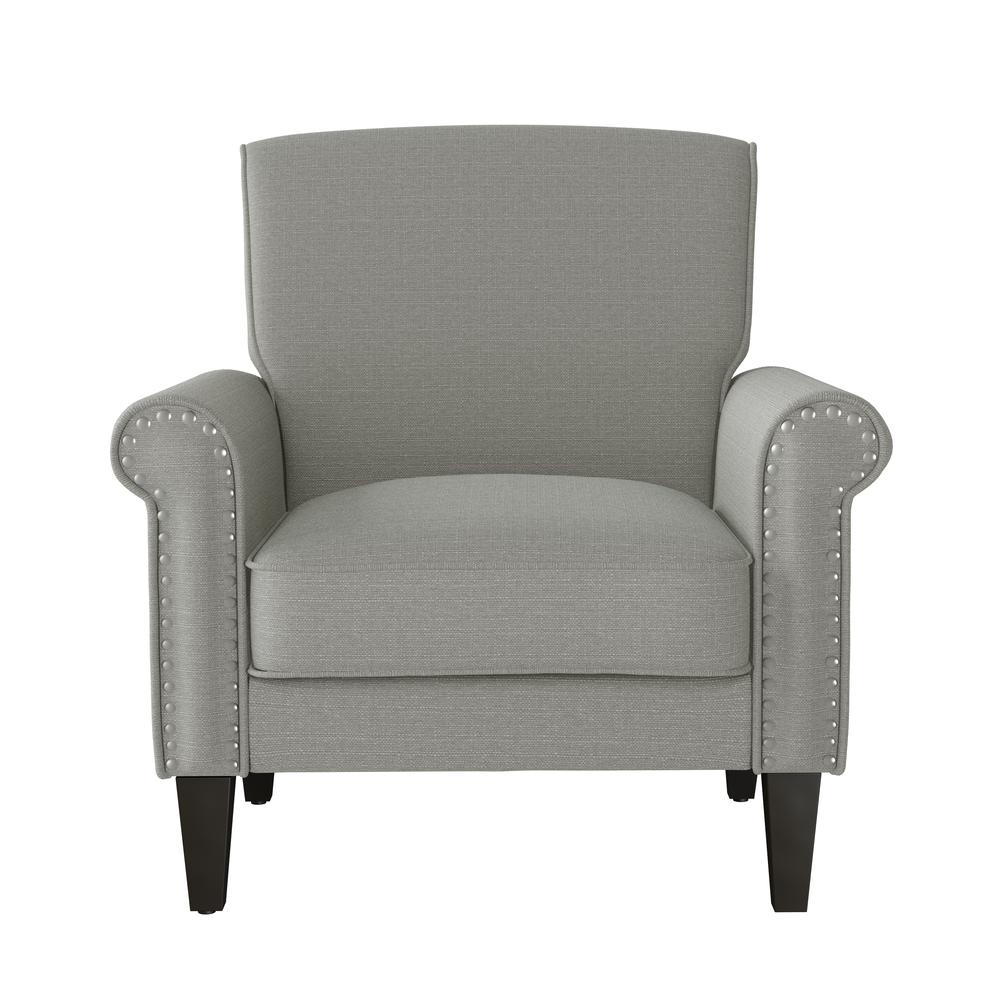 Traditional Armchair with Nailheads in Dove Grey Linen. Picture 2