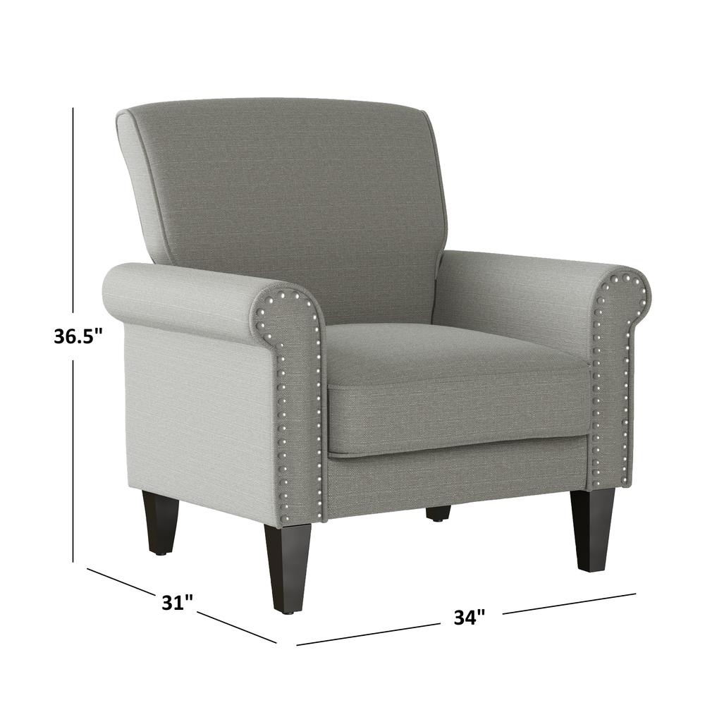 Traditional Armchair with Nailheads in Dove Grey Linen. Picture 7