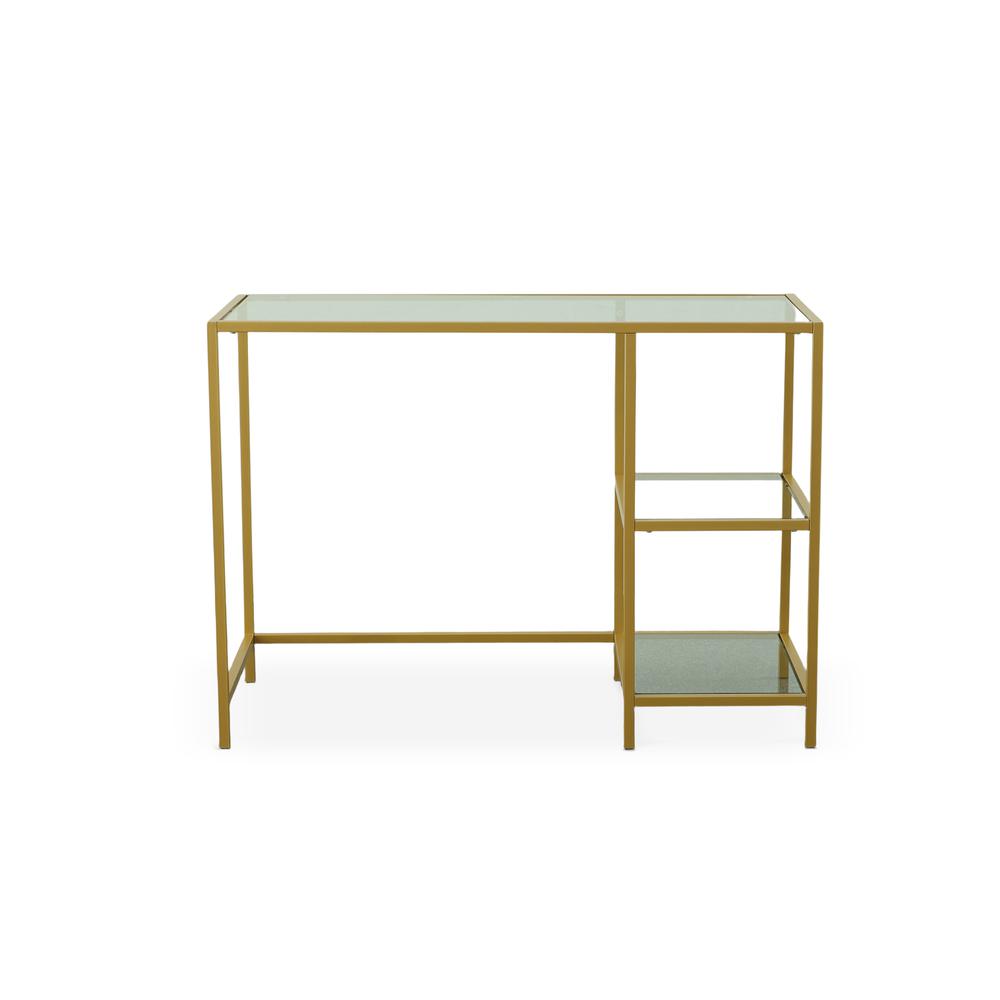 Marcello Glass Top Desk with Shelves - Gold. Picture 6