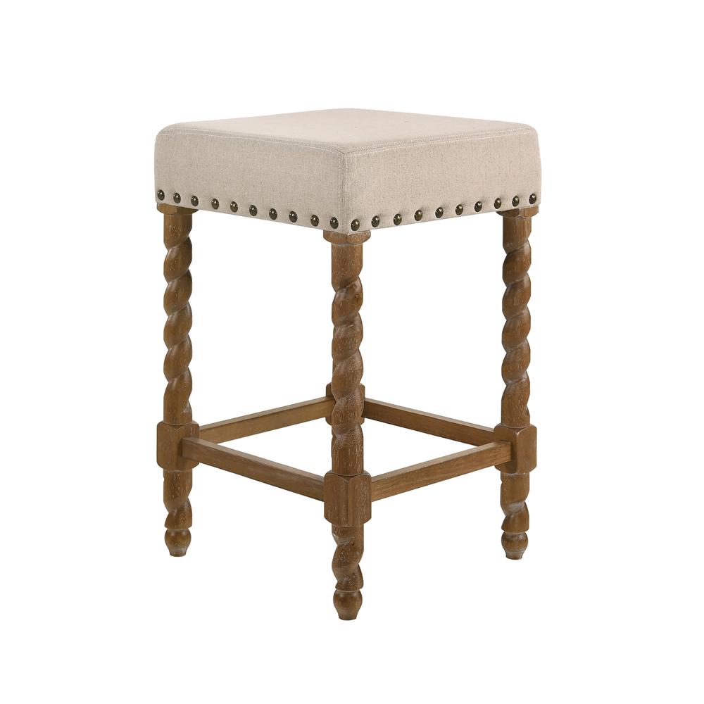 Remick 24" Counter Stool - Natural Oak - Linen Upholstery. Picture 3