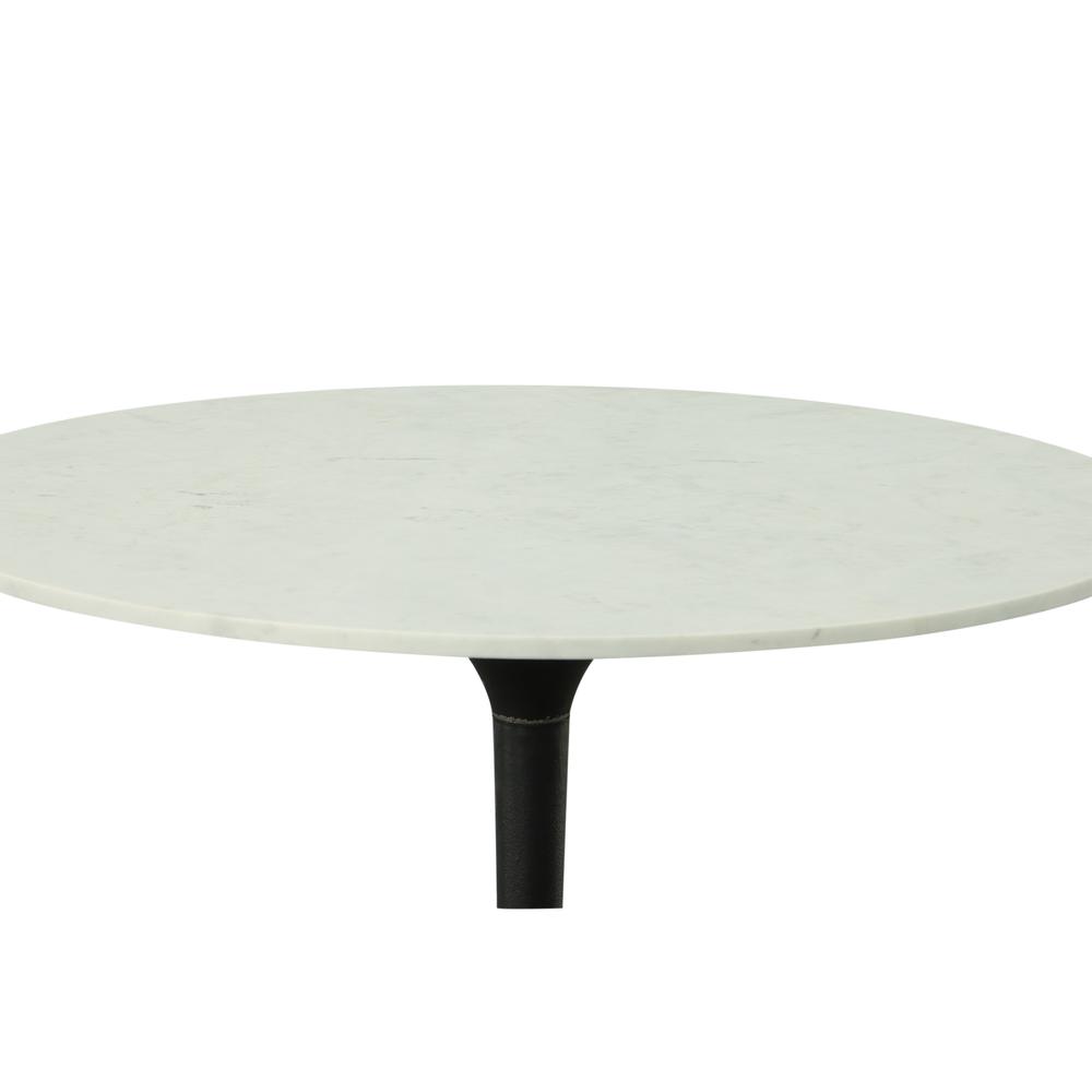 Enzo 36" Round Marble Top Dining Table - White Top - Black Base. Picture 1