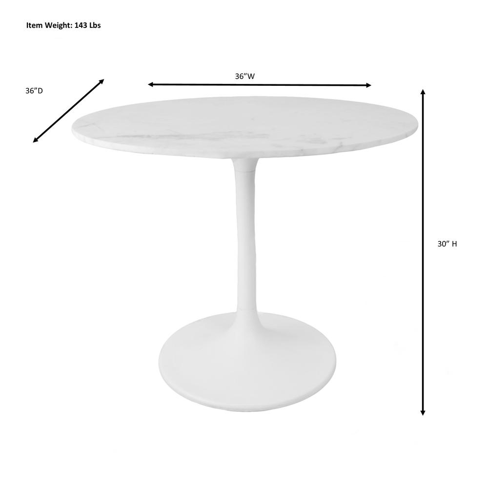 Enzo 36" Round Marble Top Dining Table - White Top - White Base. Picture 3