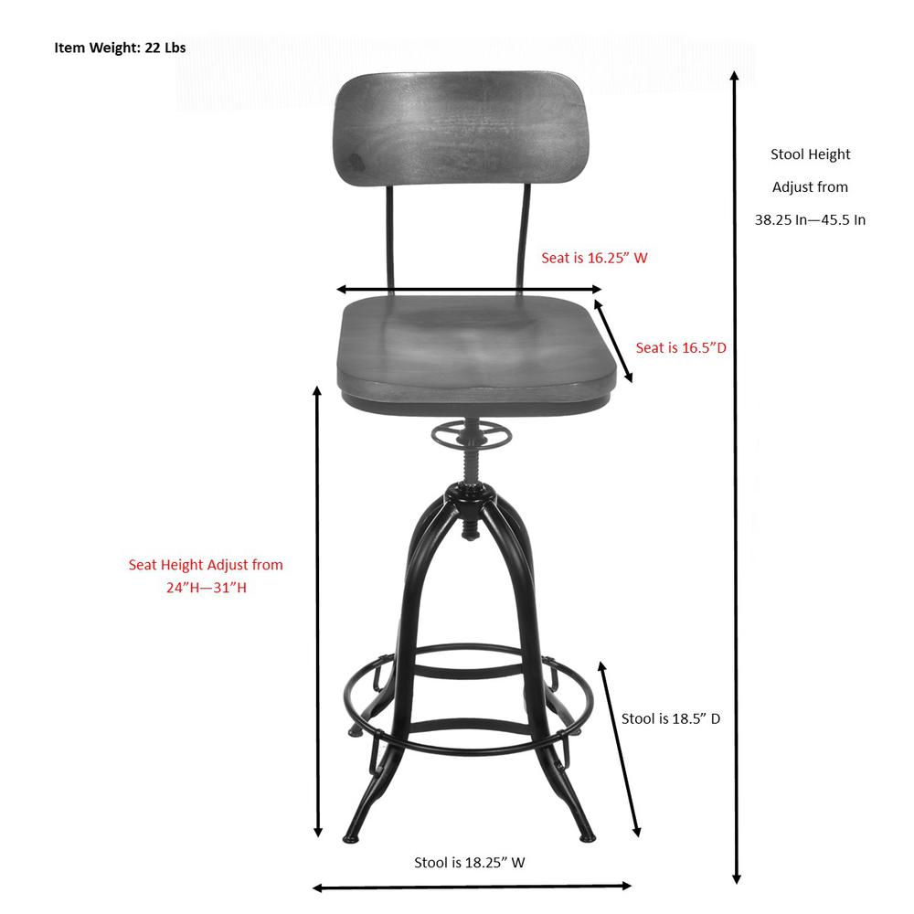 Mason Adjustable Barstool - Chestnut Seat - Black Base. Picture 11
