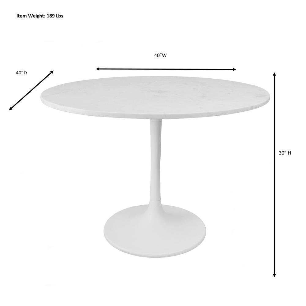 Enzo 40" Round Marble Top Dining Table - White Top - White Base. Picture 3