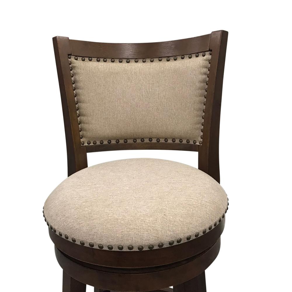 Blaine Swivel Upholstered Barstool - Set of 2 - Walnut - Beige Upholstery. Picture 3