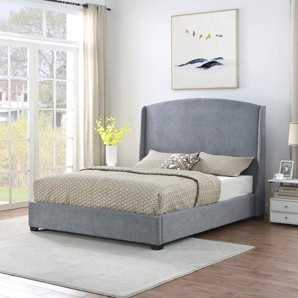 Monterey Upholstered Queen Bed Frame - Gray. Picture 2