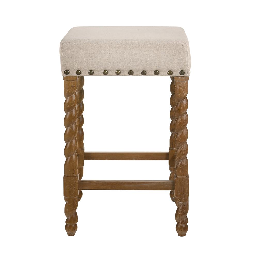 Remick 24" Counter Stool - Natural Oak - Linen Upholstery. Picture 2