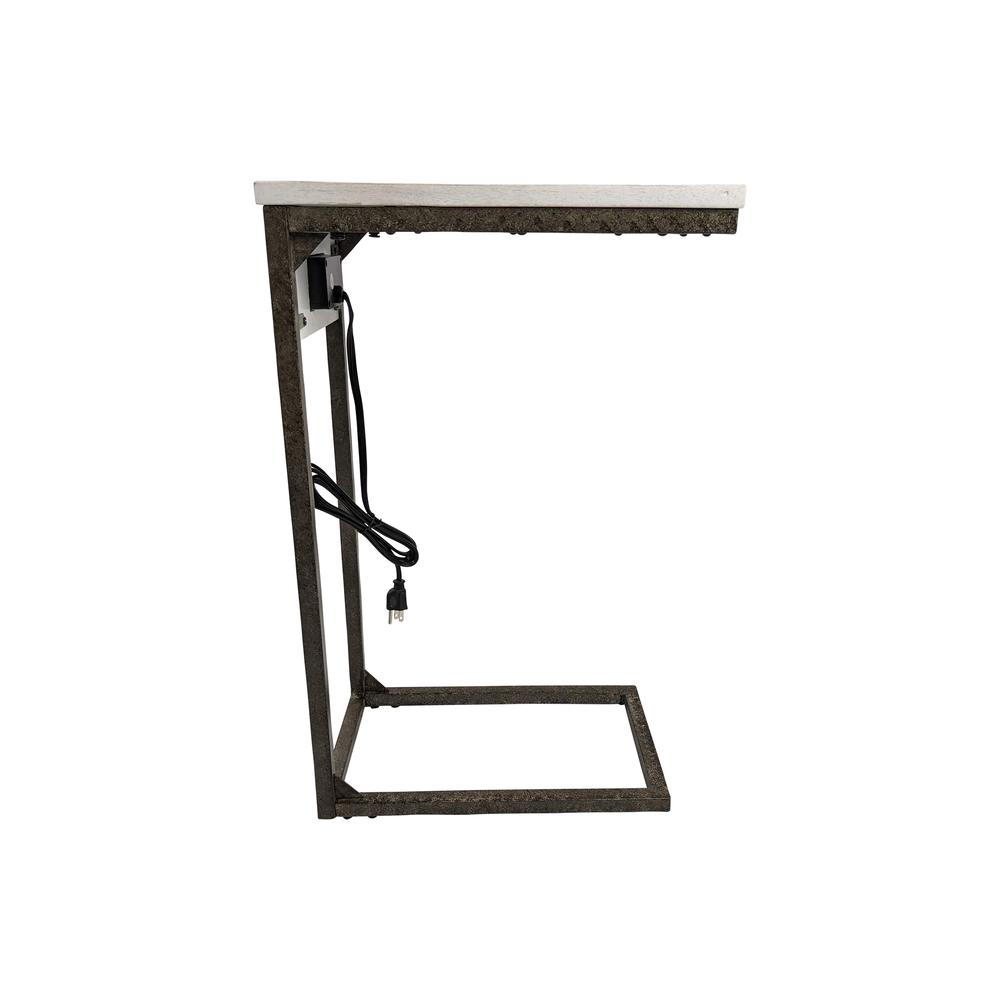 Chloe C-Form Accent Table - USB Ports - Natural Driftwood Top - Aged Iron Base. Picture 3