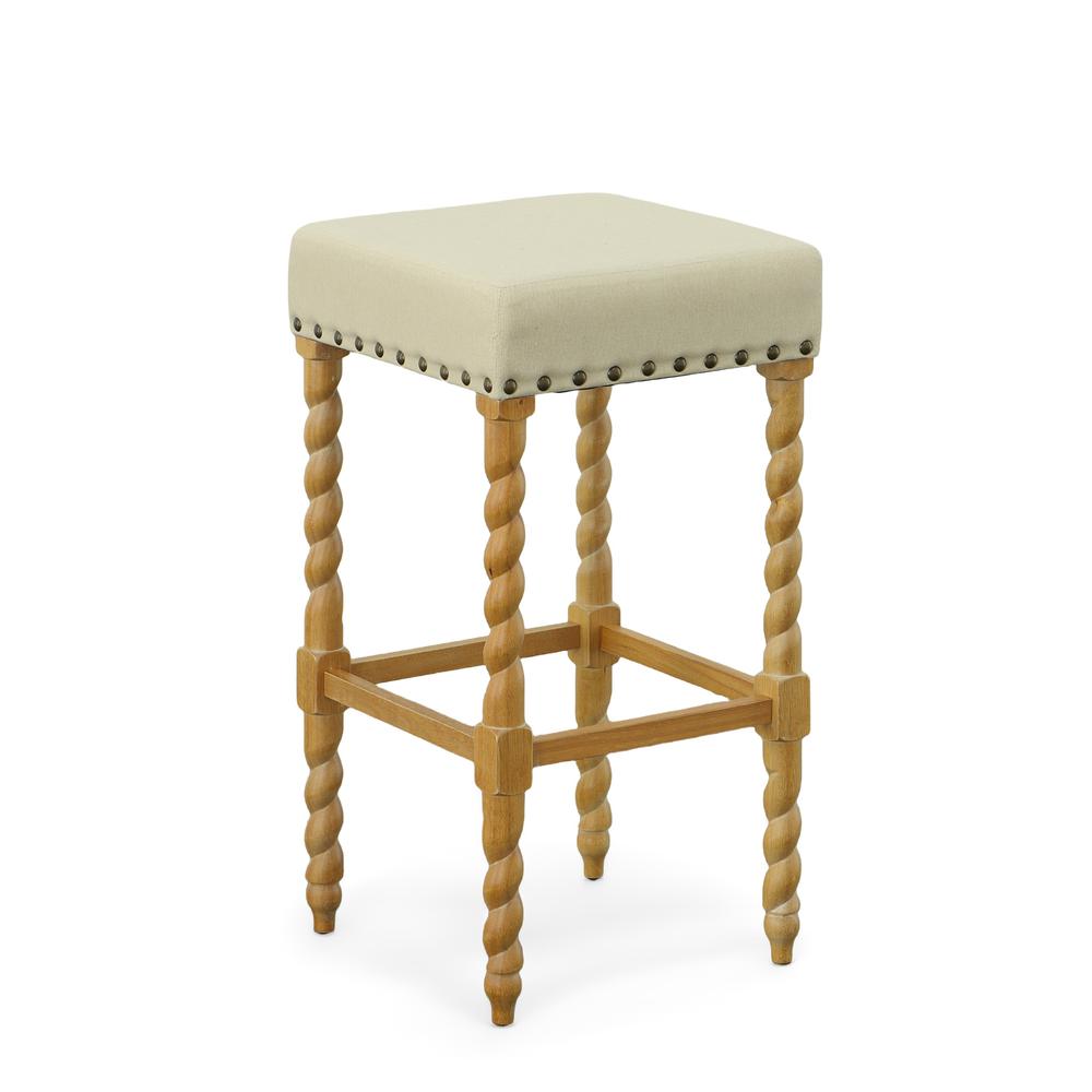 Remick 30" Barstool - Natural Oak - Linen Upholstery. Picture 2