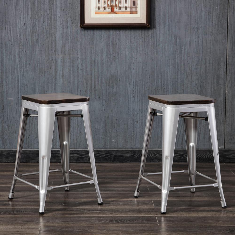 Cormac 24" Square Counter Stool - Set of 2 - Silver/Elm. Picture 3