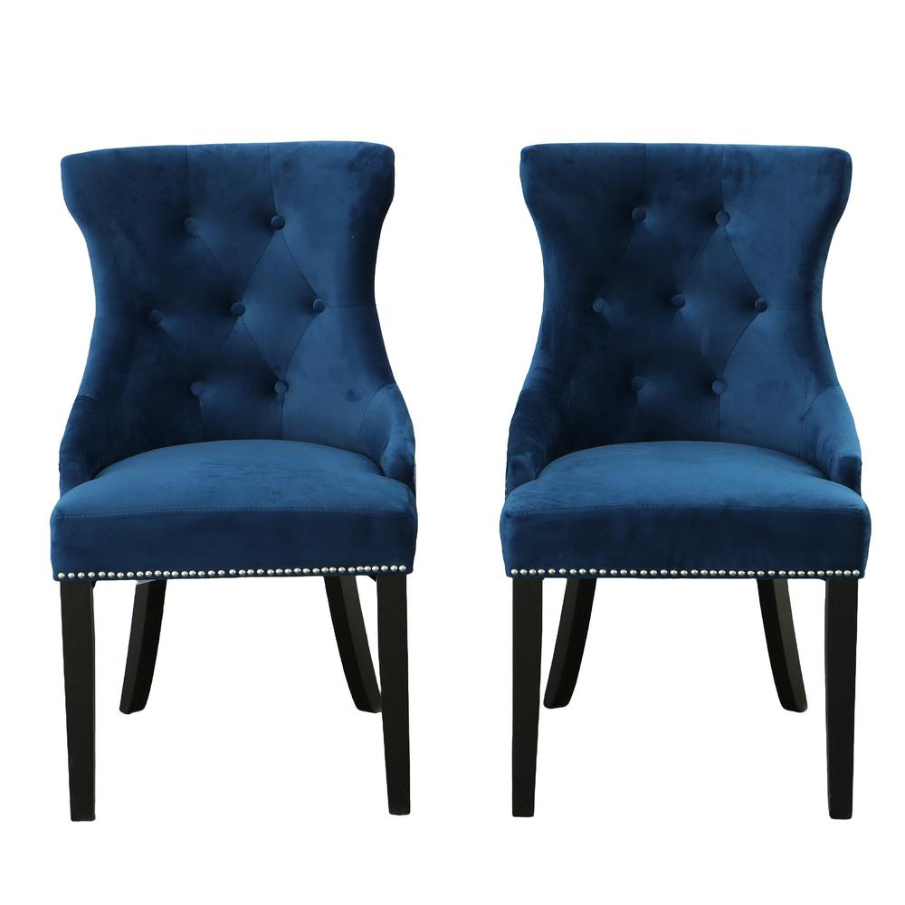 Julia Tufted Back Upholstered Chair - Set of 2 - Espresso - Navy Upholstery. Picture 6