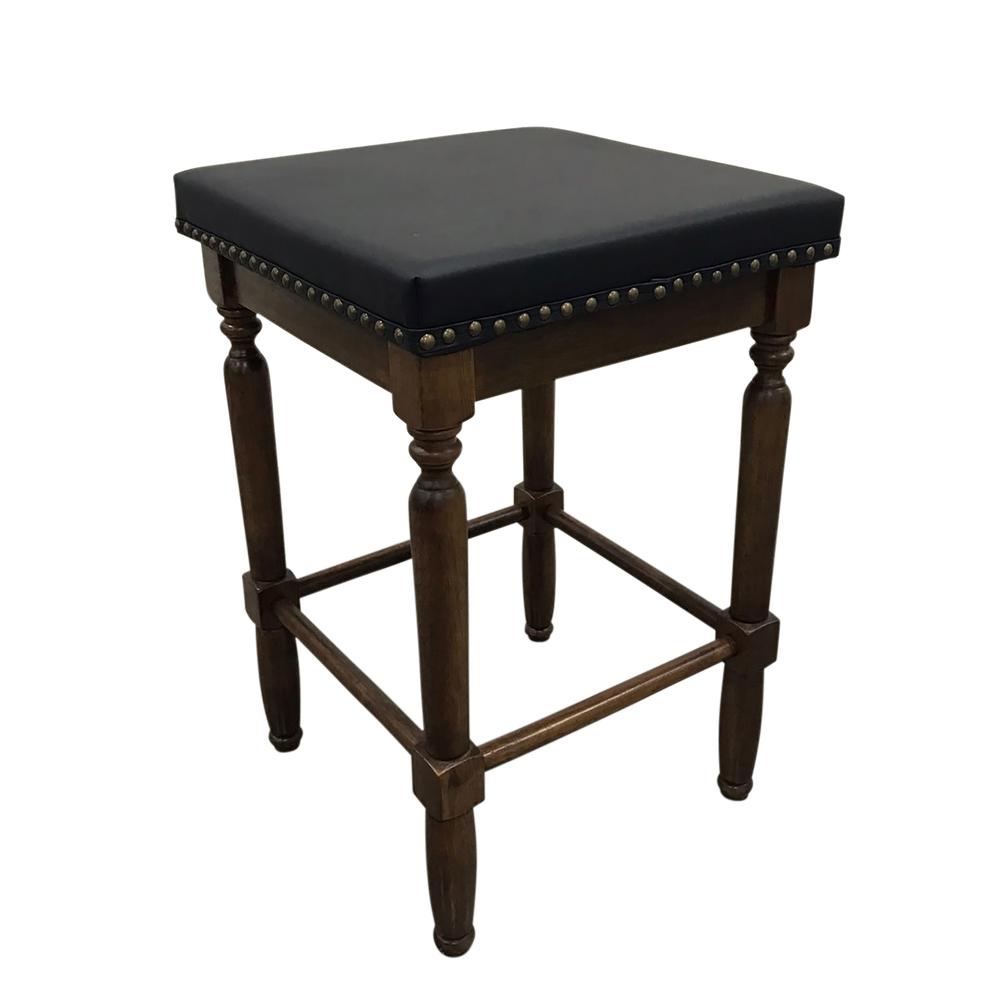 Biltmore Saddle Barstool - Set of 2 - Rustic - Black Upholstery. Picture 1