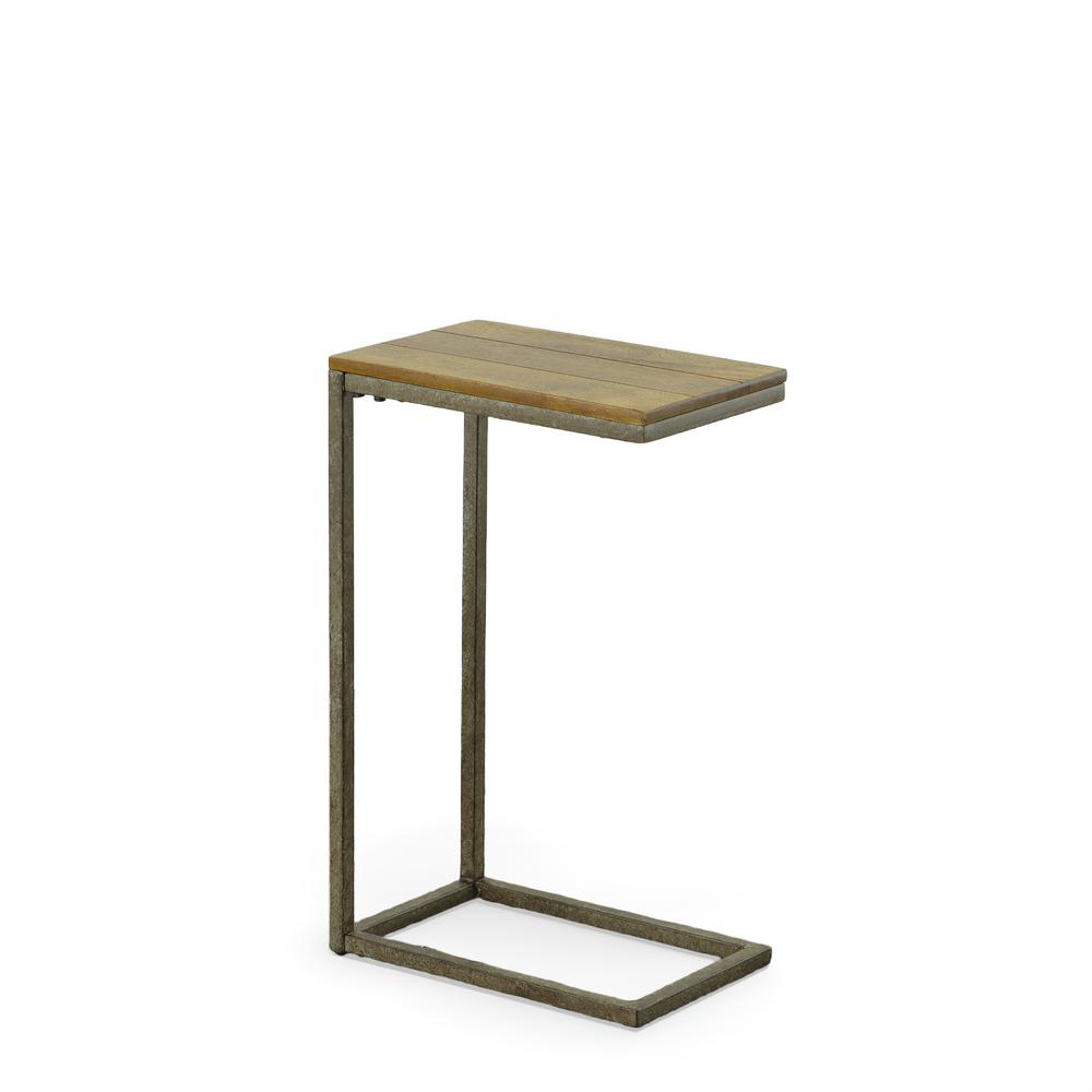 Aggie C-Form Accent Table - Harvest Oak Top - Aged Iron Base. Picture 1