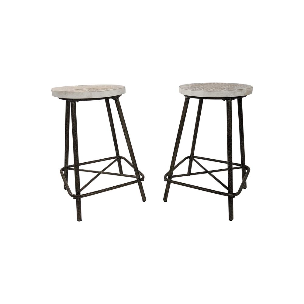 Illona 24" Counter Stool - Set of 2 - Natural Driftwood Seat - Aged Iron Base. Picture 1