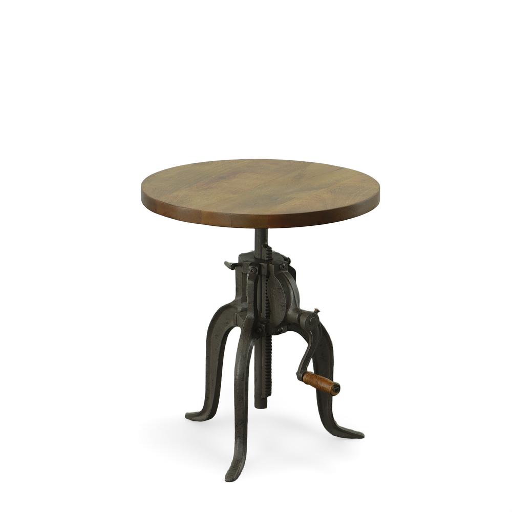 Regan Adjustable Accent Table - Harvest Oak Top - Industrial Base. Picture 1