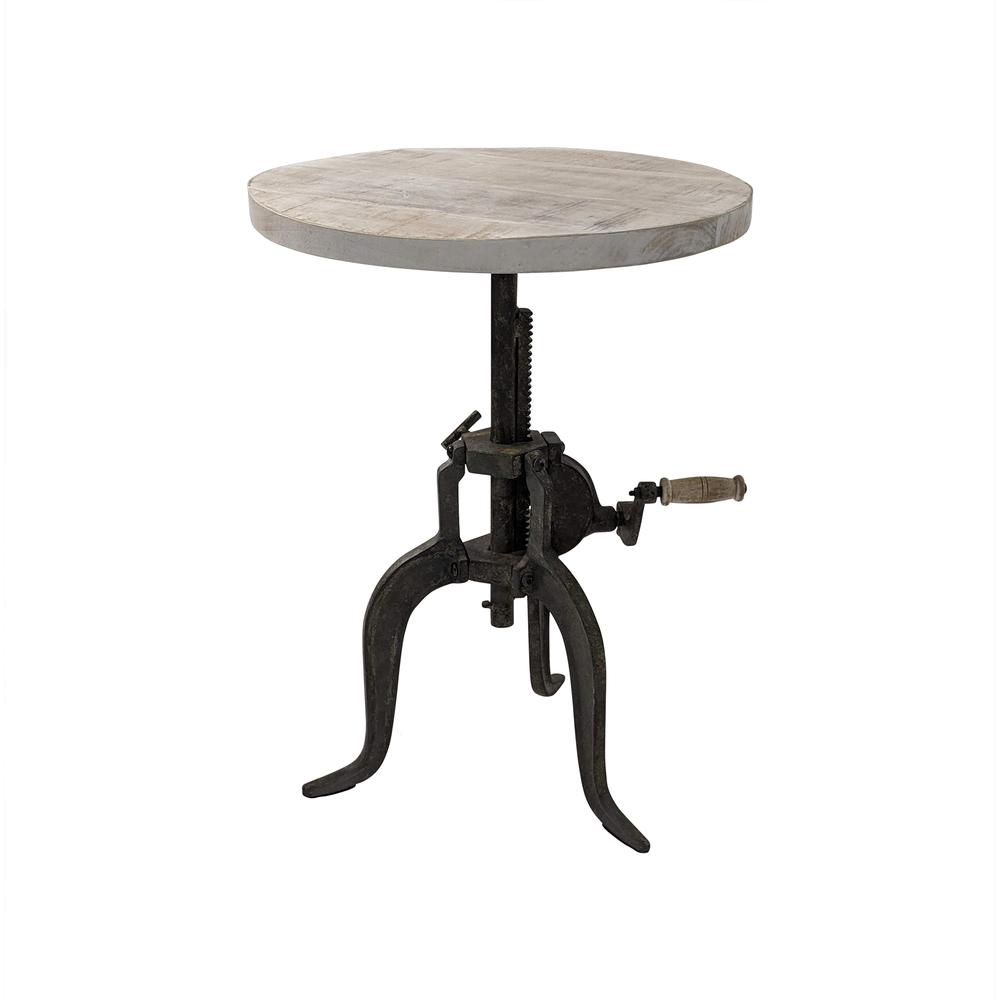 Regan Adjustable Accent Table - Natural Driftwood Top - Aged Iron Base. Picture 6