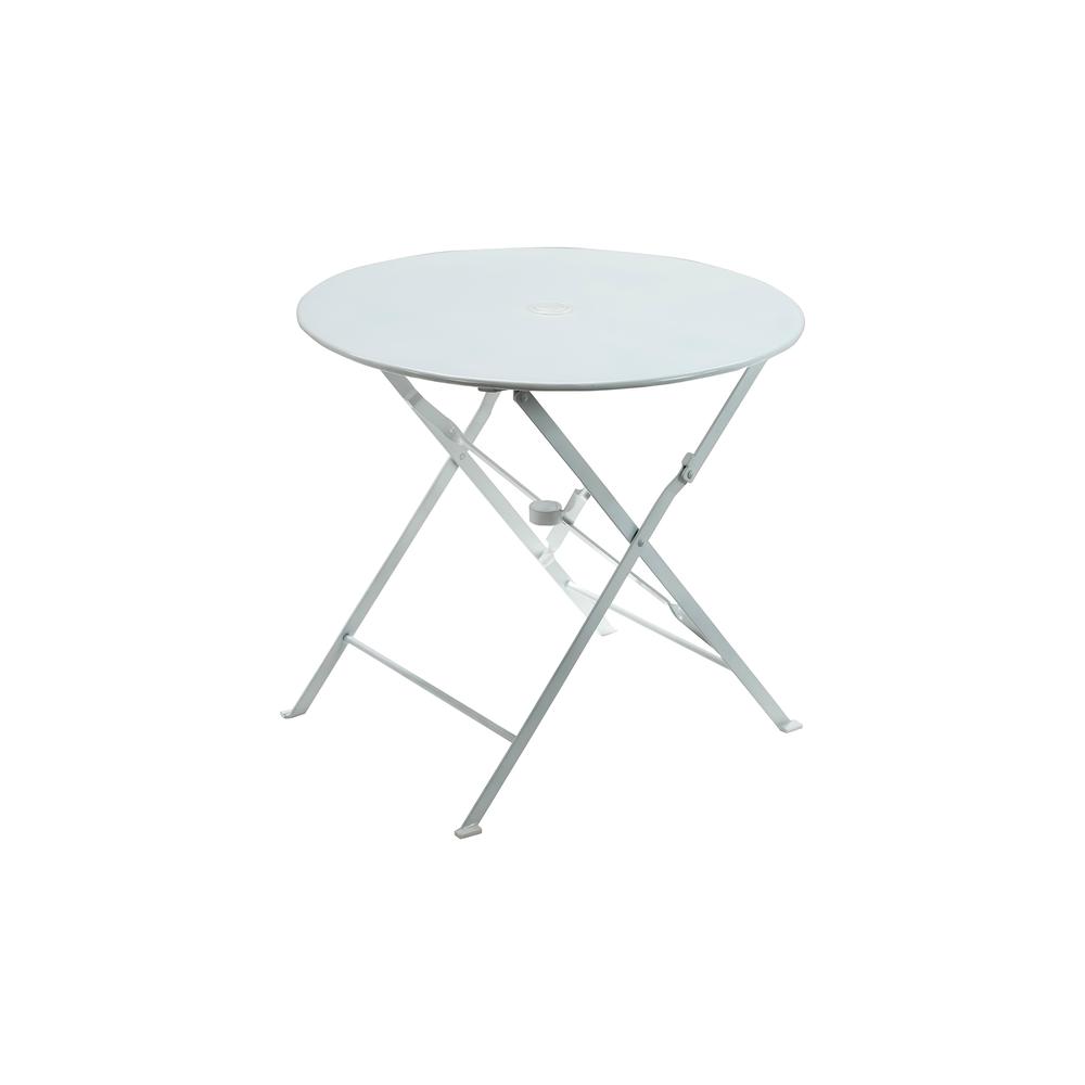Bistro 30" Round Folding Outdoor Table - Umbrella Hole - White. Picture 1
