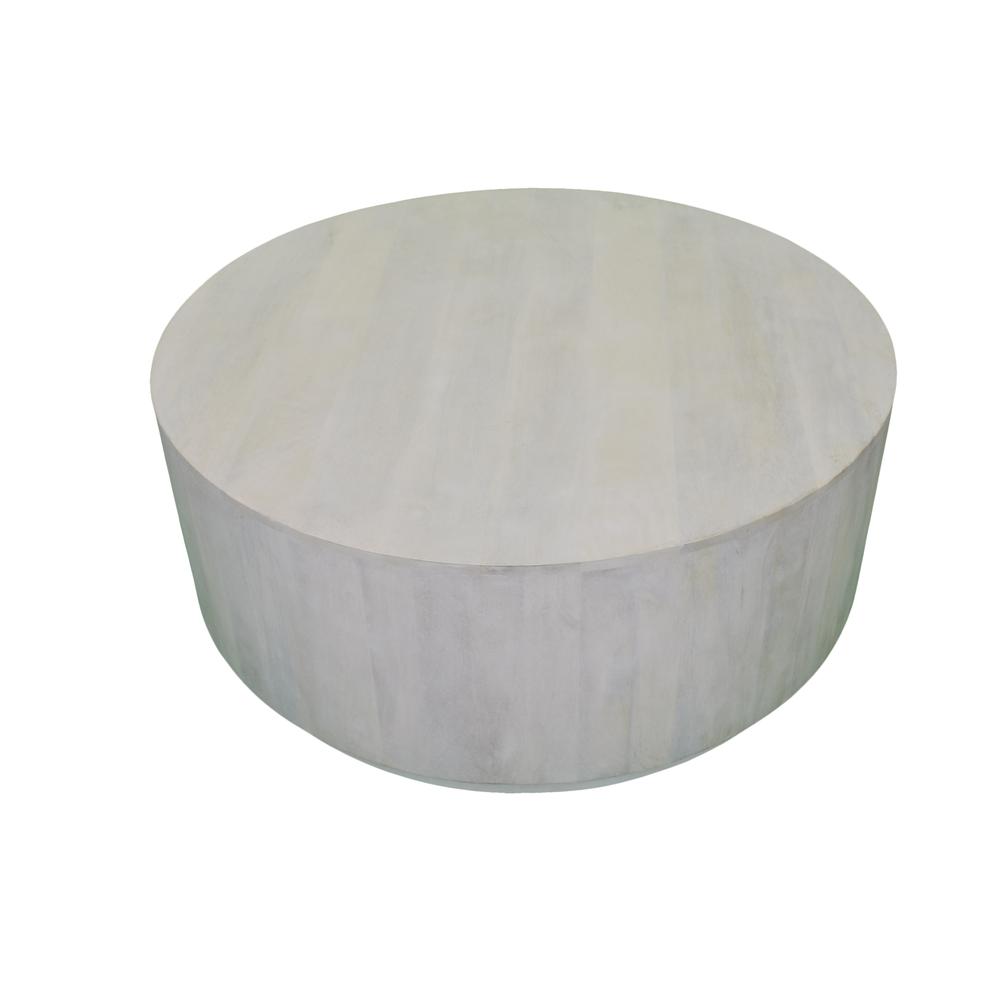 Tamia 42" Round Wooden Coffee Table - Distressed White. Picture 2