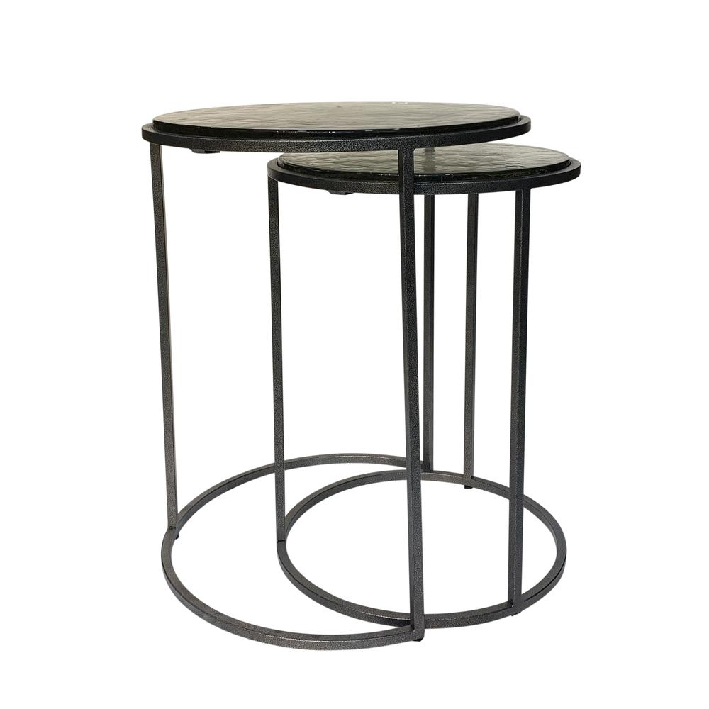 Serena Nesting Tables - Antique Textured Silver - Antique Gold. Picture 2