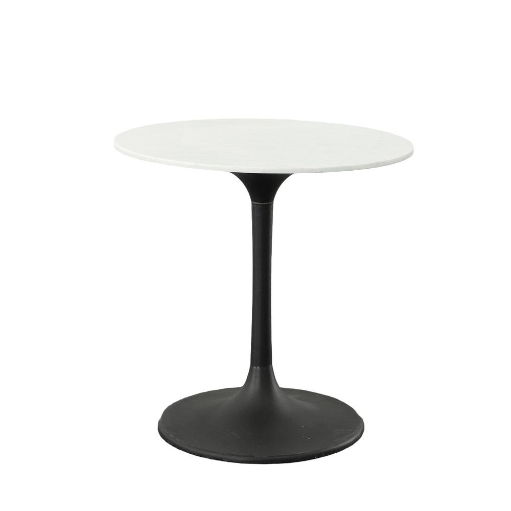 Enzo 30" Round Marble Top Dining Table - White Top - Black Base. Picture 1