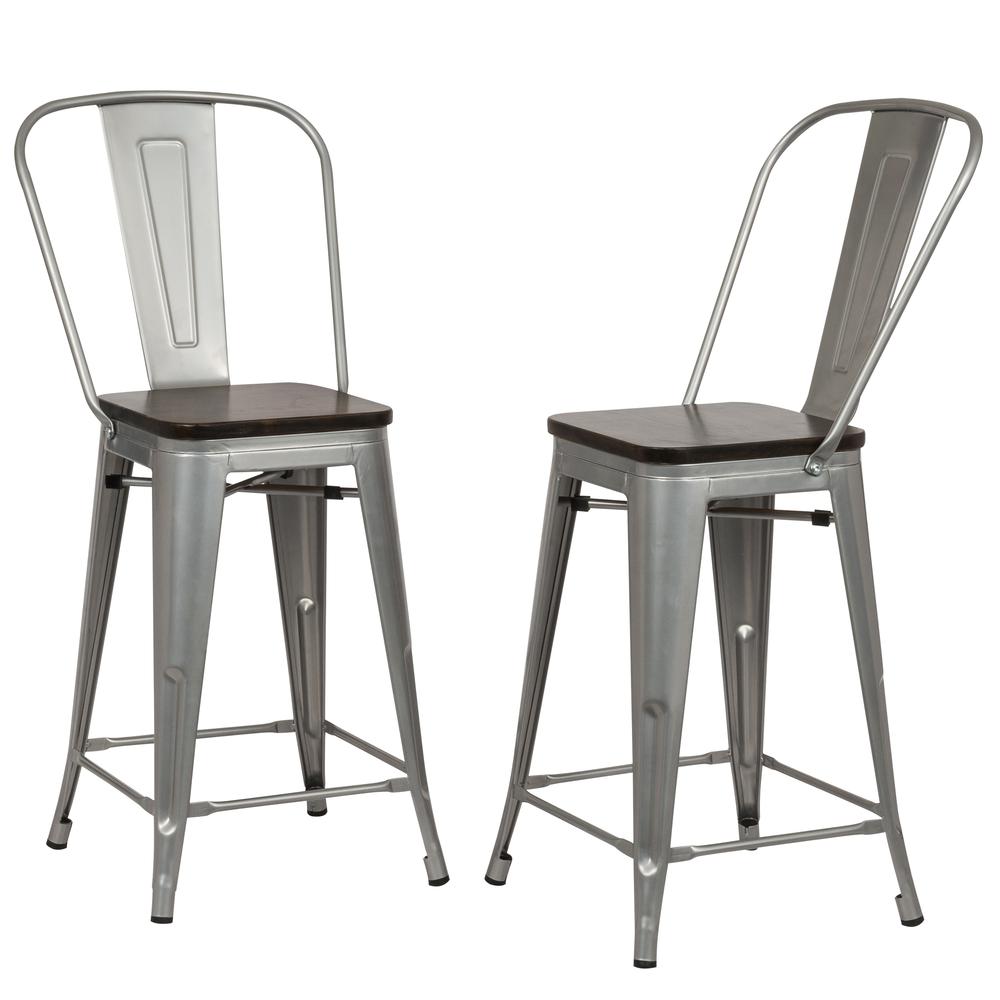 Ash 24" Counter Stool - Set of 2 - Silver/Elm. Picture 1