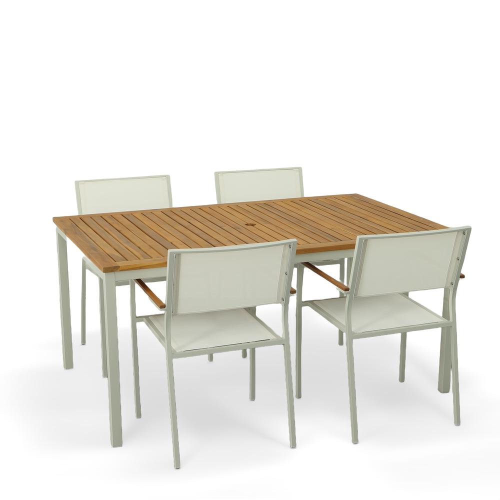 Braylee Outdoor Dining Set - Set of 5 - Natural/White. Picture 1