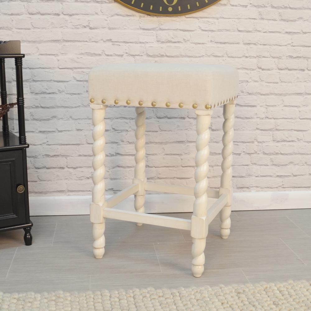 Remick 24" Counter Stool - Vintage White - Linen Upholstery. Picture 5