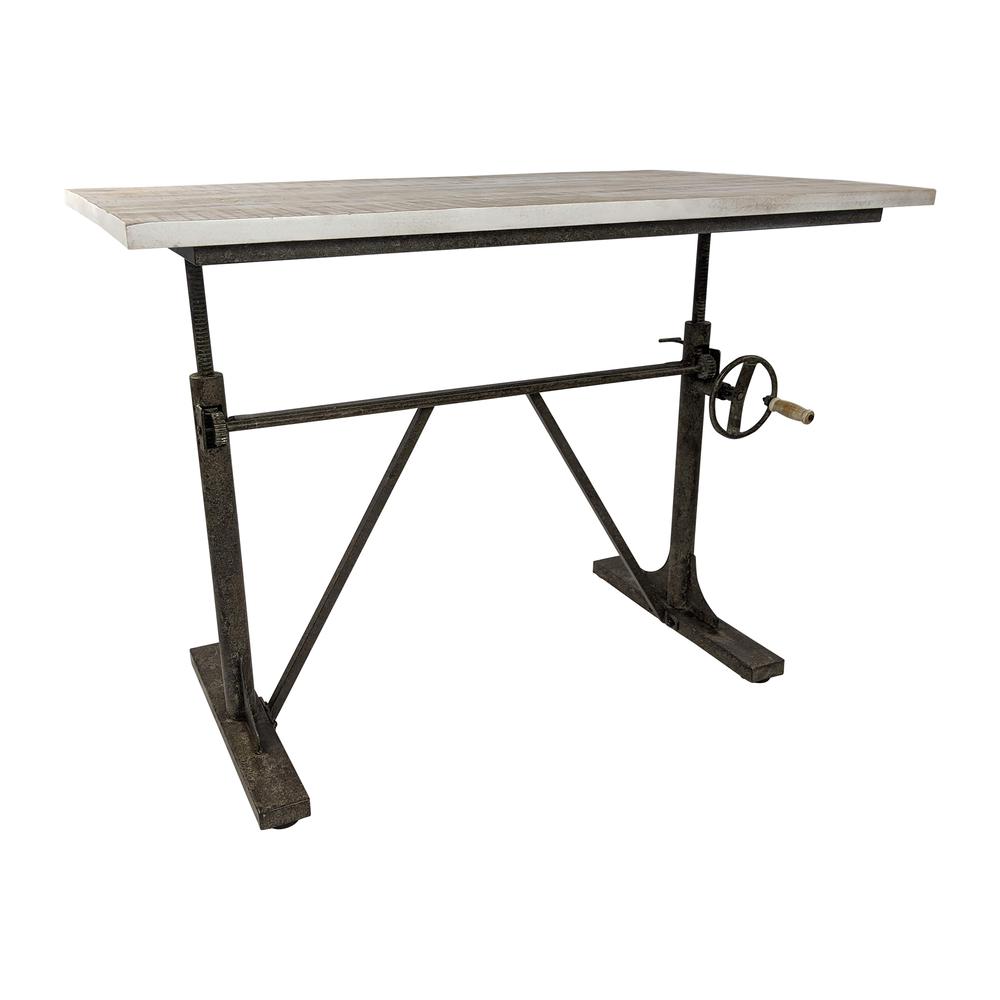 Brio Sit or Standing Adjustable Desk - Natural Driftwood Top - Aged Iron Base. Picture 6
