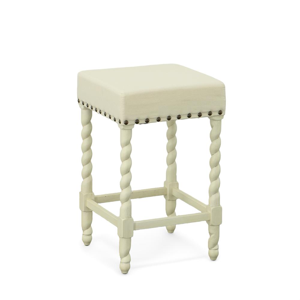 Remick 24" Counter Stool - Vintage White - Linen Upholstery. Picture 1
