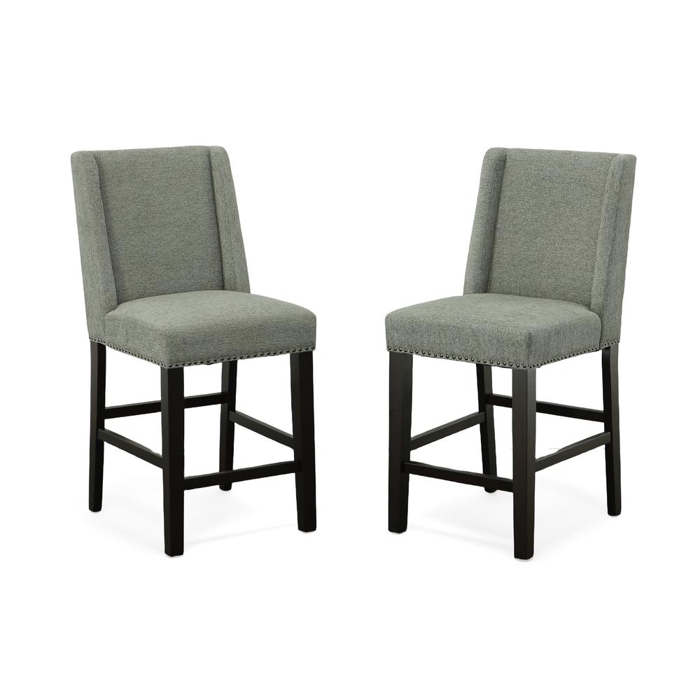 Upholstered 24" Counter Stool - Set of 2 - Espresso - Charcoal Upholstery. Picture 5