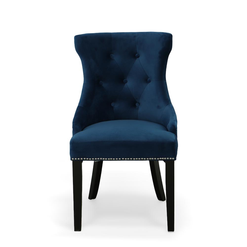Julia Tufted Back Upholstered Chair - Set of 2 - Espresso - Navy Upholstery. Picture 3