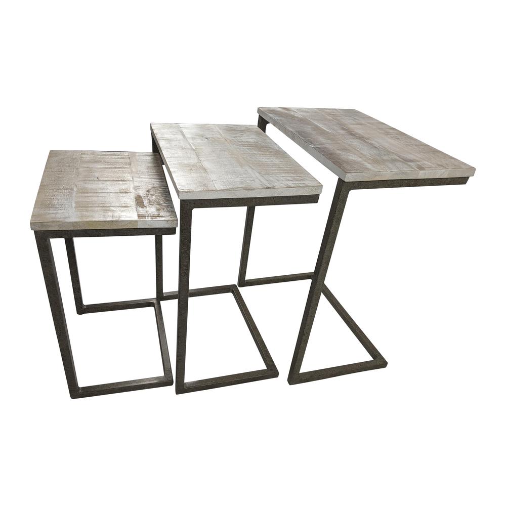 Addison Nesting Table Set - Natural Driftwood Top - Aged Iron Base. Picture 6