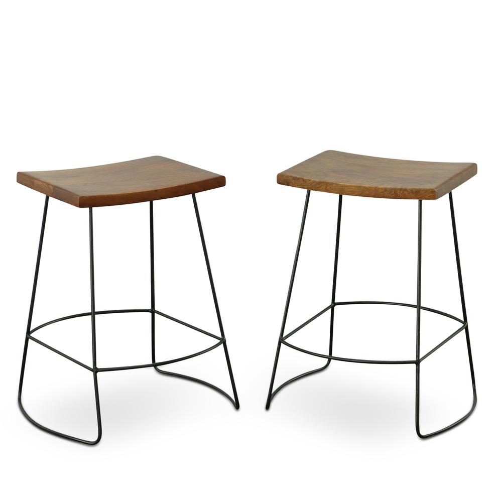 Reece 25" Saddle Seat Counter Stool - Set of 2 - Chestnut/Black. Picture 5