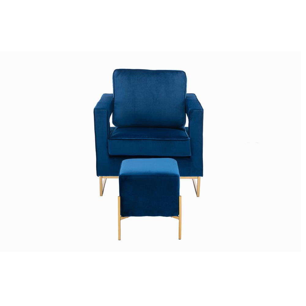 Larenta Upholstered Chair and Footrest - Navy Blue. Picture 1