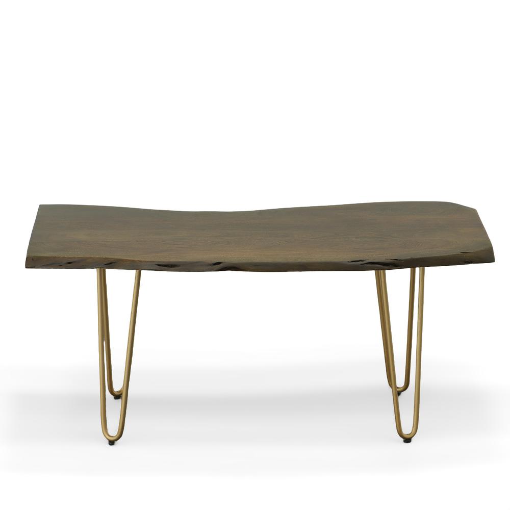 Seti Live Edge Coffee Table/Bench - Elm Top - Gold Base. Picture 4