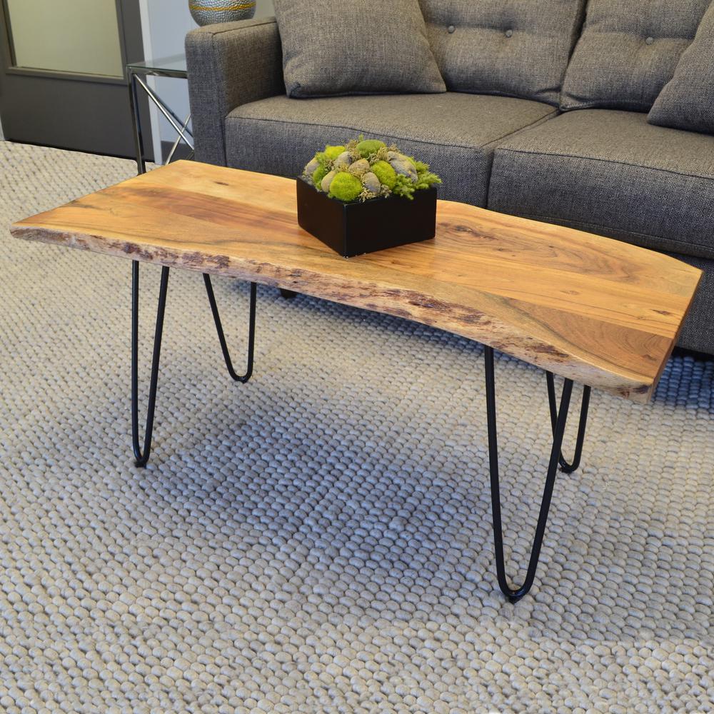 Seti Live Edge Coffee Table/Bench - Natural Top - Black Base. Picture 8